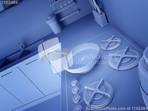 Image of wireframe 3d kitchen