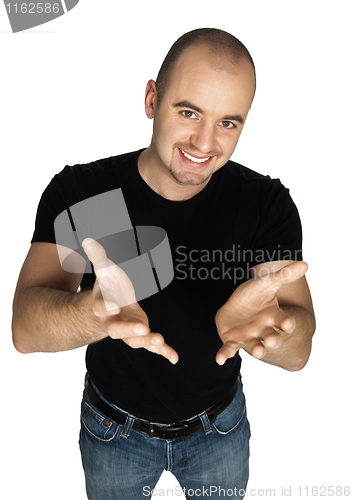 Image of man offer hands gesture