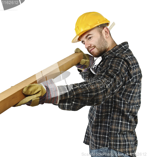 Image of carpenter at work isolated on white