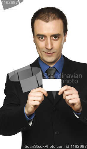 Image of confident businessman and personal card