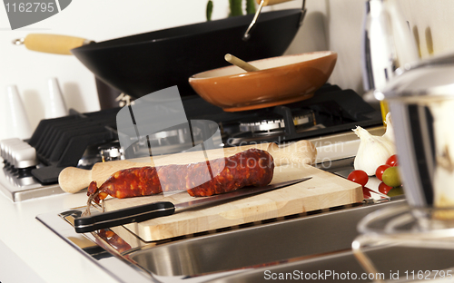 Image of detail of kitchen and food