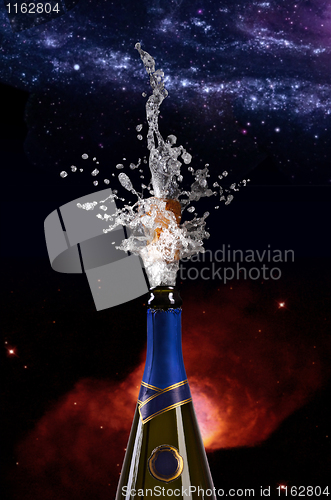 Image of explosion of champagne bottle cork