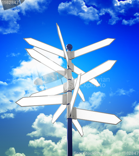 Image of blank directions sign and sky