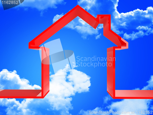 Image of red house in the sky
