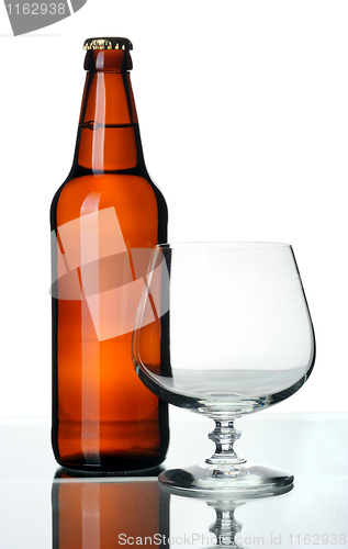Image of Bottle of beer and glass, isolated