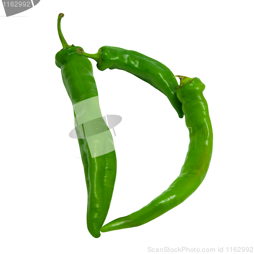 Image of Letter D composed of green peppers