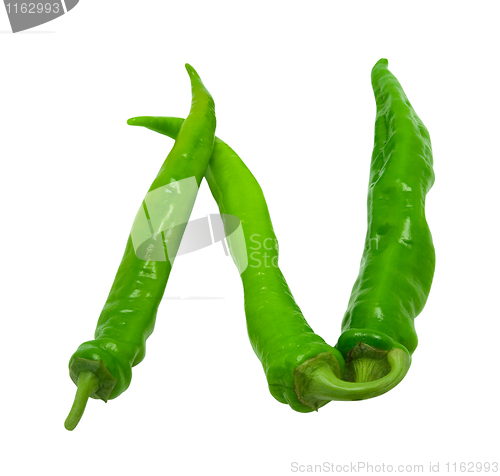 Image of Letter N composed of green peppers