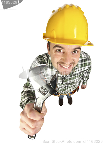 Image of funny worker on white