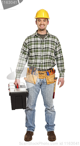 Image of standing handyman with toolbox