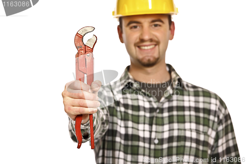 Image of happy worker with red wrench