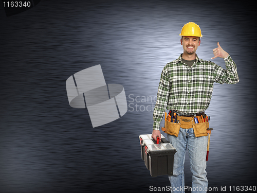 Image of handyman and metal background