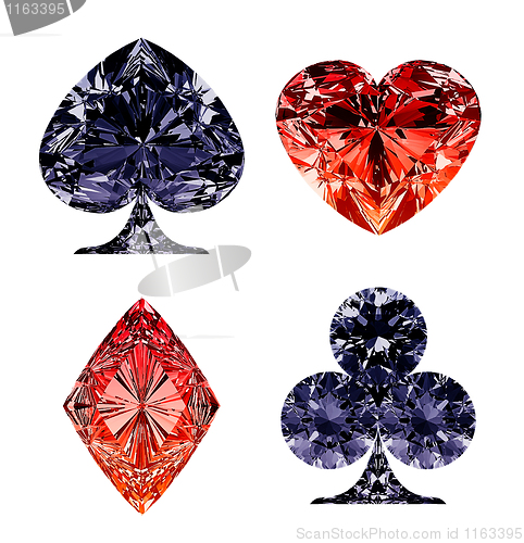 Image of Red and dark blue diamond shaped card suits