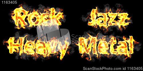 Image of Rock, Jazz and Heavy metal flaming words 