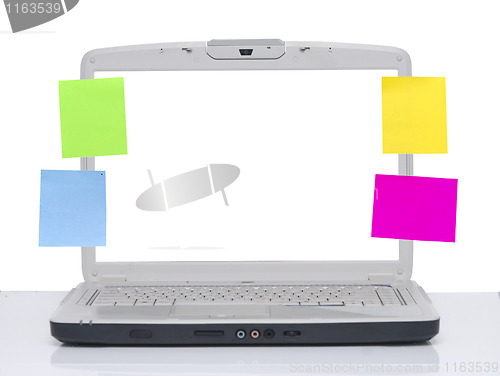Image of laptop with note papers
