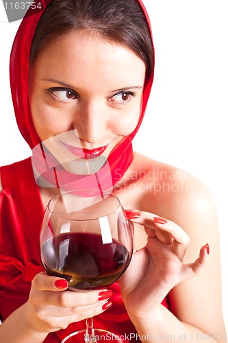 Image of woman with glass red wine 