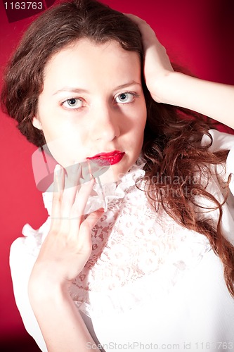 Image of lovely woman with red lips 