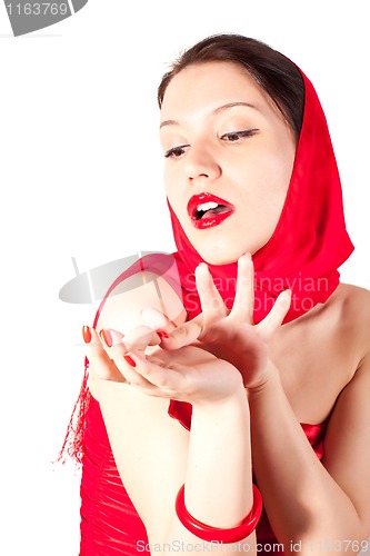 Image of young woman in red dress 