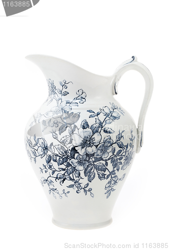 Image of Antique hand painted water pitcher isolated on white background