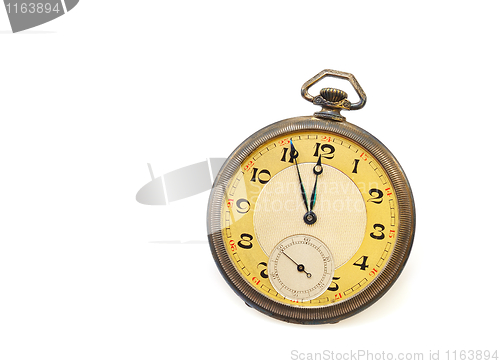 Image of Old antique pocket watch isolated on white background