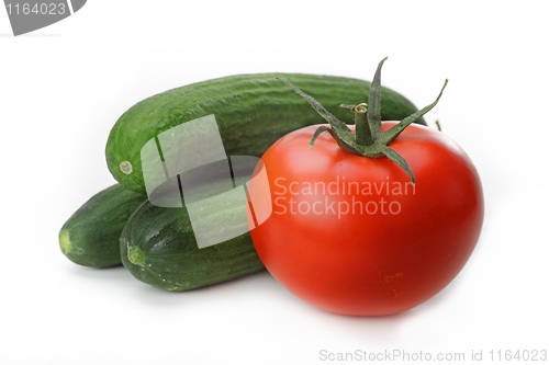 Image of Tasty kitchen. Fresh vegetables isolated on white