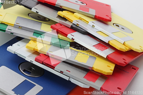 Image of Many colored compute diskette isolated on white
