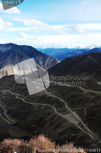 Image of Landscape of zigzag roads in the mountains