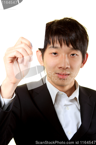 Image of businessman with empty card in hand 