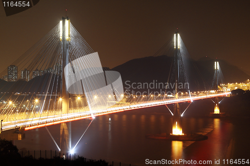 Image of Ting Kau Bridge in Hong Kong at night 
