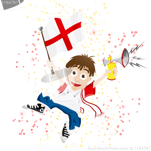 Image of England Sport Fan with Flag and Horn