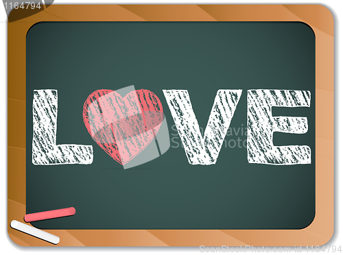 Image of Blackboard with Love Heart Message written with Chalk