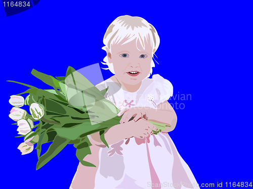 Image of Blond young girl standing with flowers