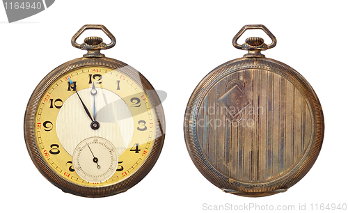 Image of Old antique pocket watch isolated on white background. 