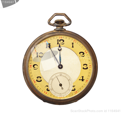Image of Old antique pocket watch isolated on white background.