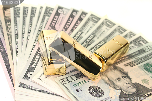 Image of Gold bullion on dollar bills