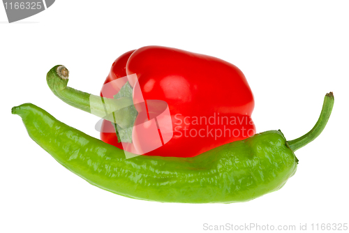 Image of Green chili and red bell peppers