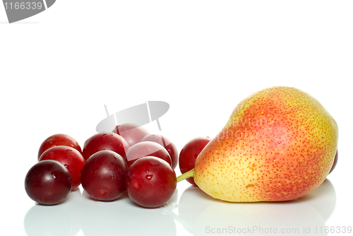 Image of Yellow-red pear and some cherry plums
