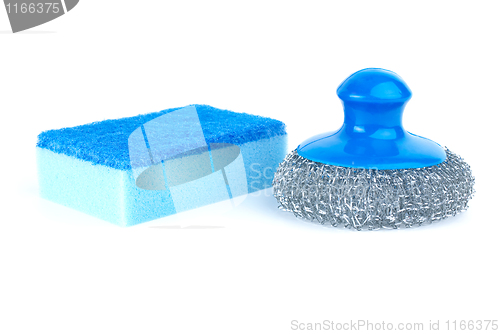 Image of Metal scrub and blue sponge