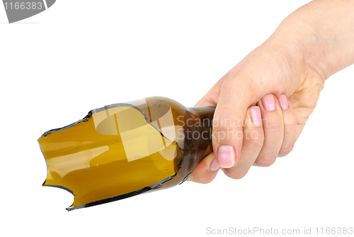 Image of Hand holding broken bottle