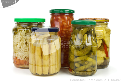 Image of Glass jars with marinated vegetables