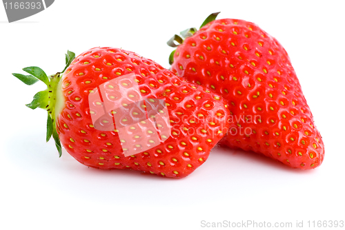 Image of Pair of ripe red strawberries