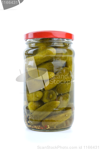 Image of Glass jar with marinated cornichons