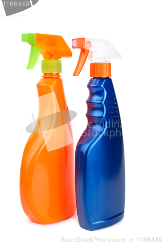 Image of Orange and blue sprayer bottles