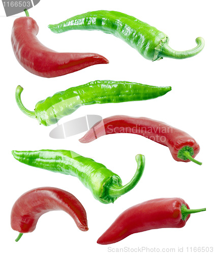 Image of Red and green chilli peppers.