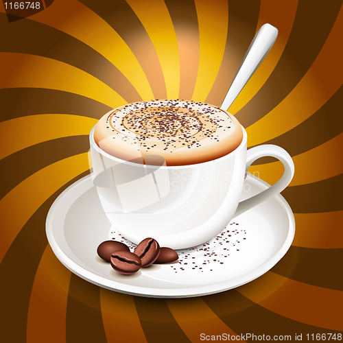 Image of Cup of cappuccino over rays