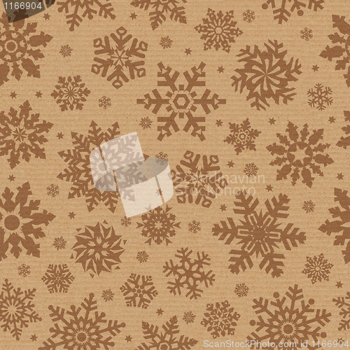 Image of Seamless pattern with snowflake on packing cardboard background.