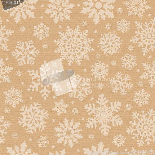 Image of Seamless pattern with snowflake on packing cardboard background.