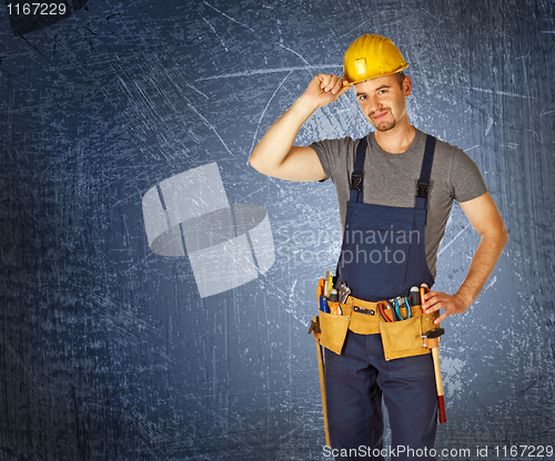 Image of handyman blue background