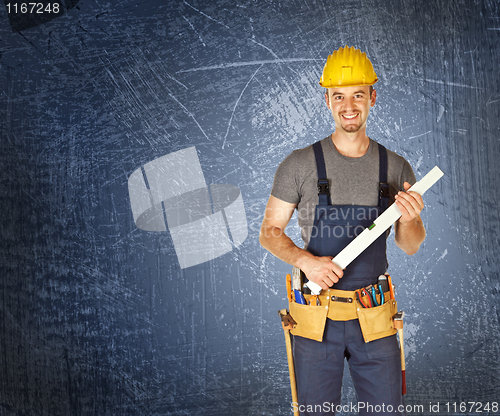 Image of handyman blue background