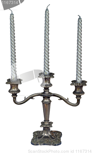 Image of Three Silver Candles in a candle stick holder