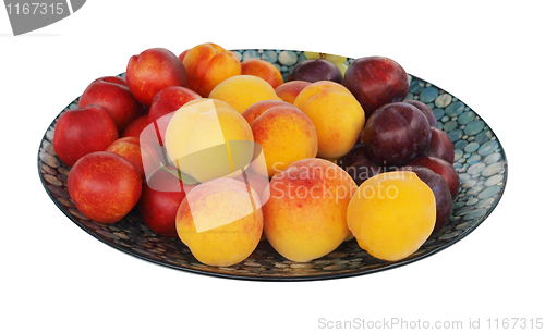 Image of Paua Inlaid Dish wuth Plums, Peaches and Nectarines